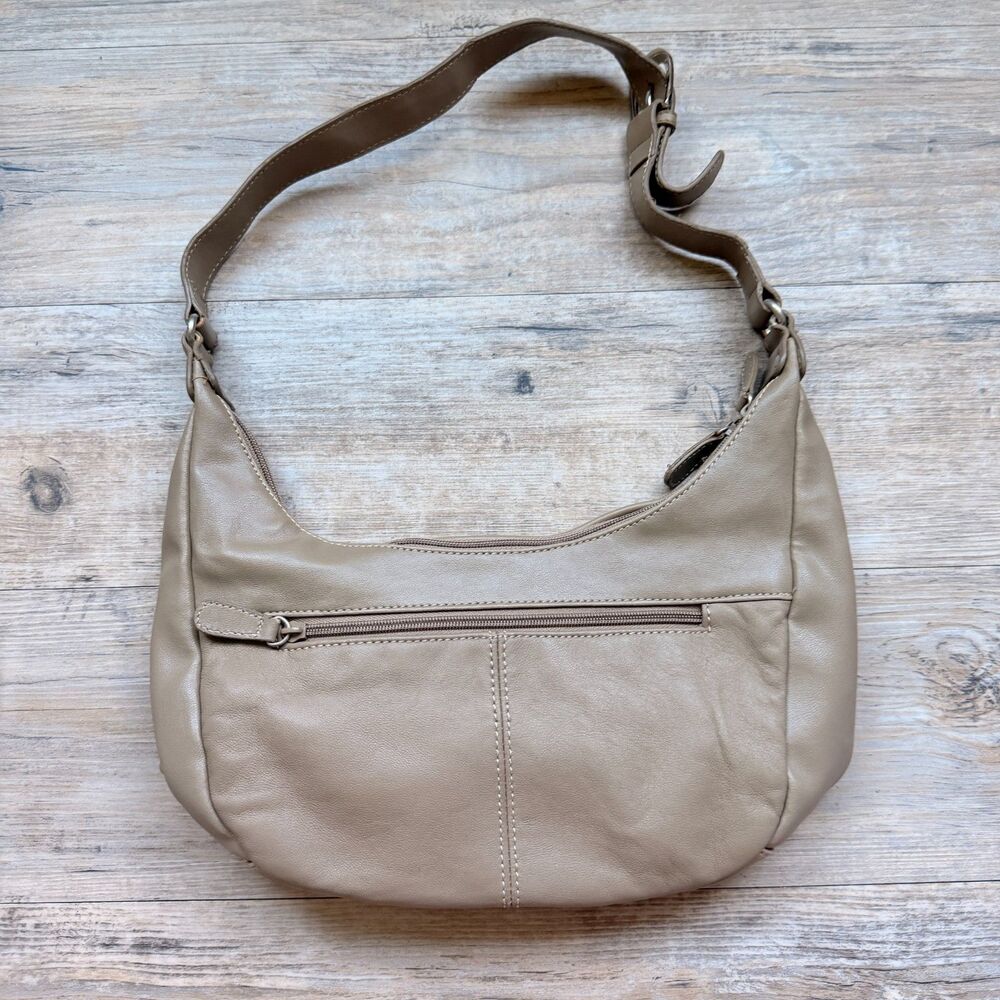 Hush Puppies Vintage Leather Hobo Shoulder Bag Beige Taupe Slouchy Purse